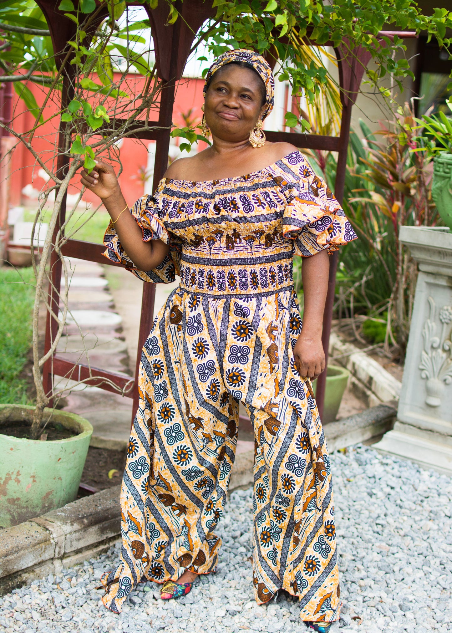 Jasmine Shirred Waist Wide Leg Jumpsuit & Scarf