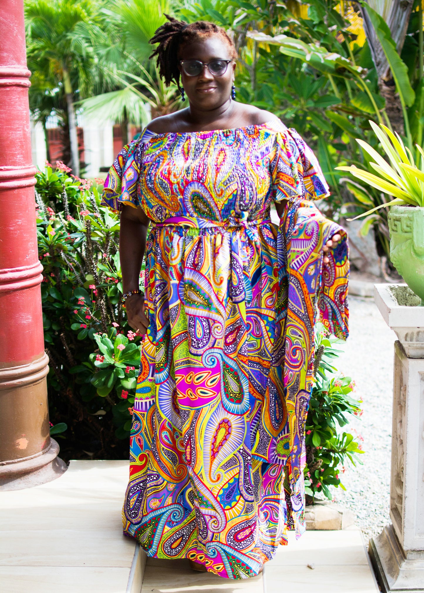 Teshi Shirred Maxi Dress & Scarf