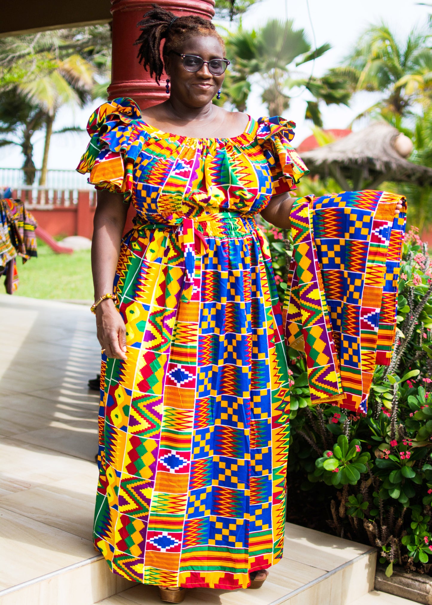 Fanny Kente Print Maxi Dress & Scarf