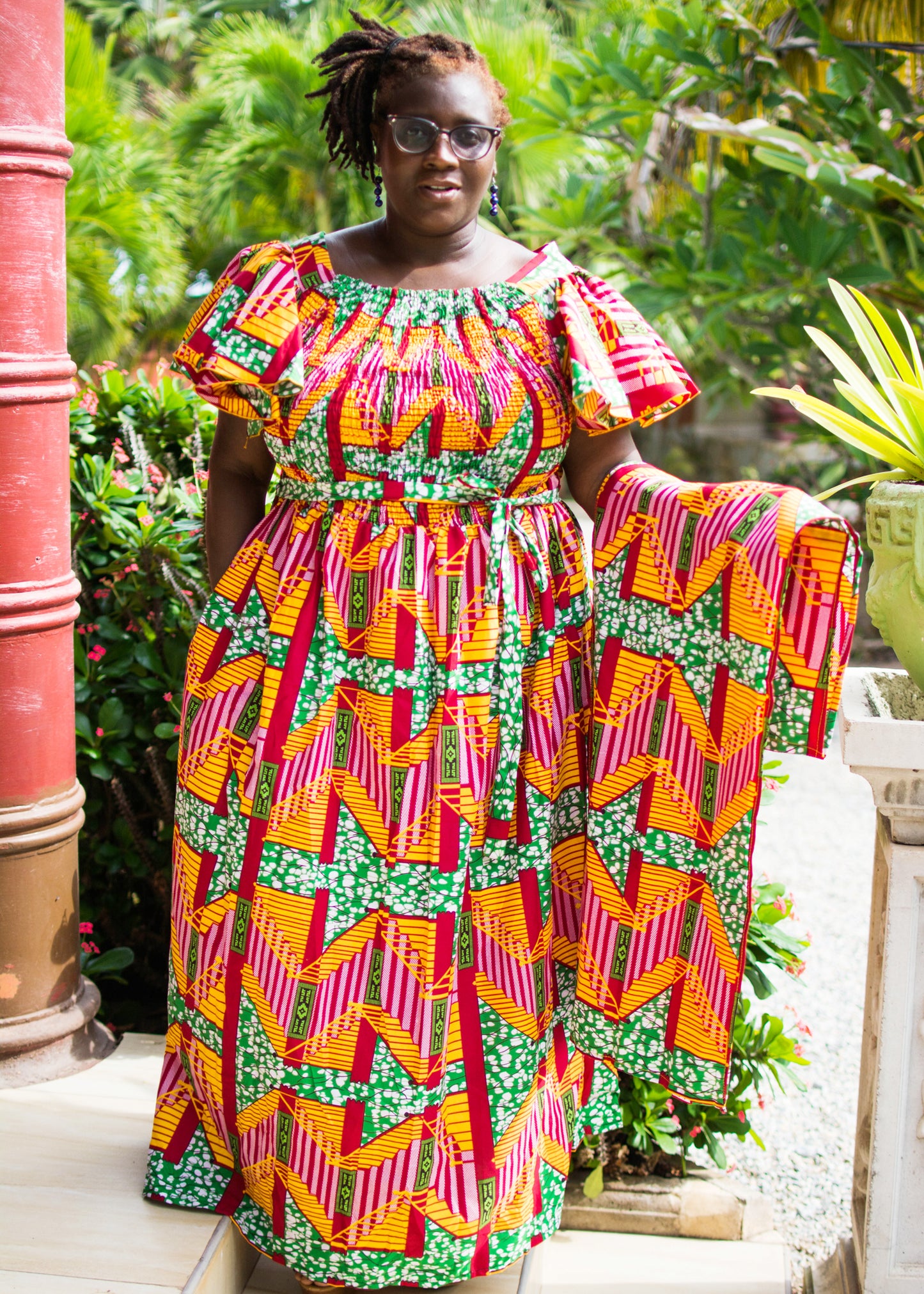 Dembe Shirred Maxi Dress & Scarf