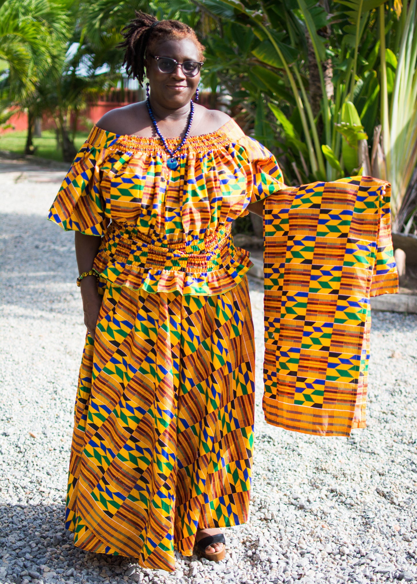 Queenie Shirred Top Maxi Skirt & Scarf