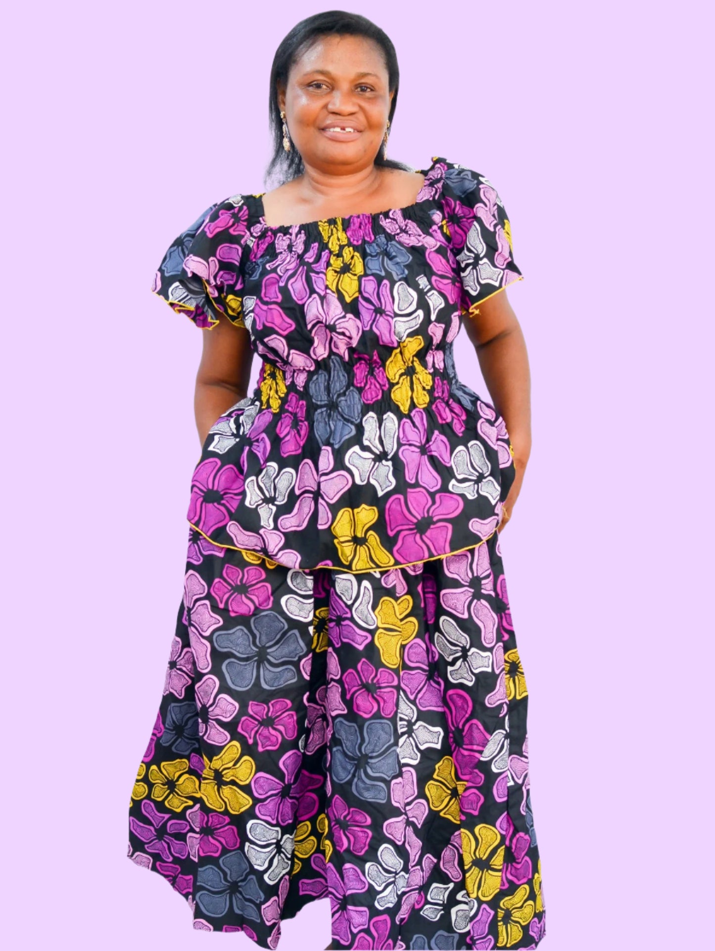 Kenya Shirred Waist Top Maxi Skirt & Scarf