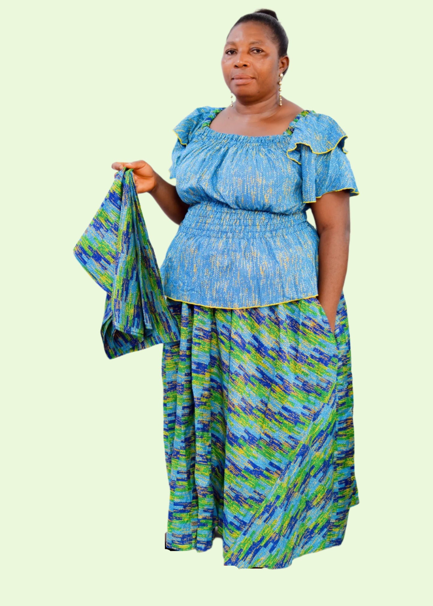 Aaliyah Shirred Waist Top Maxi Skirt & Scarf