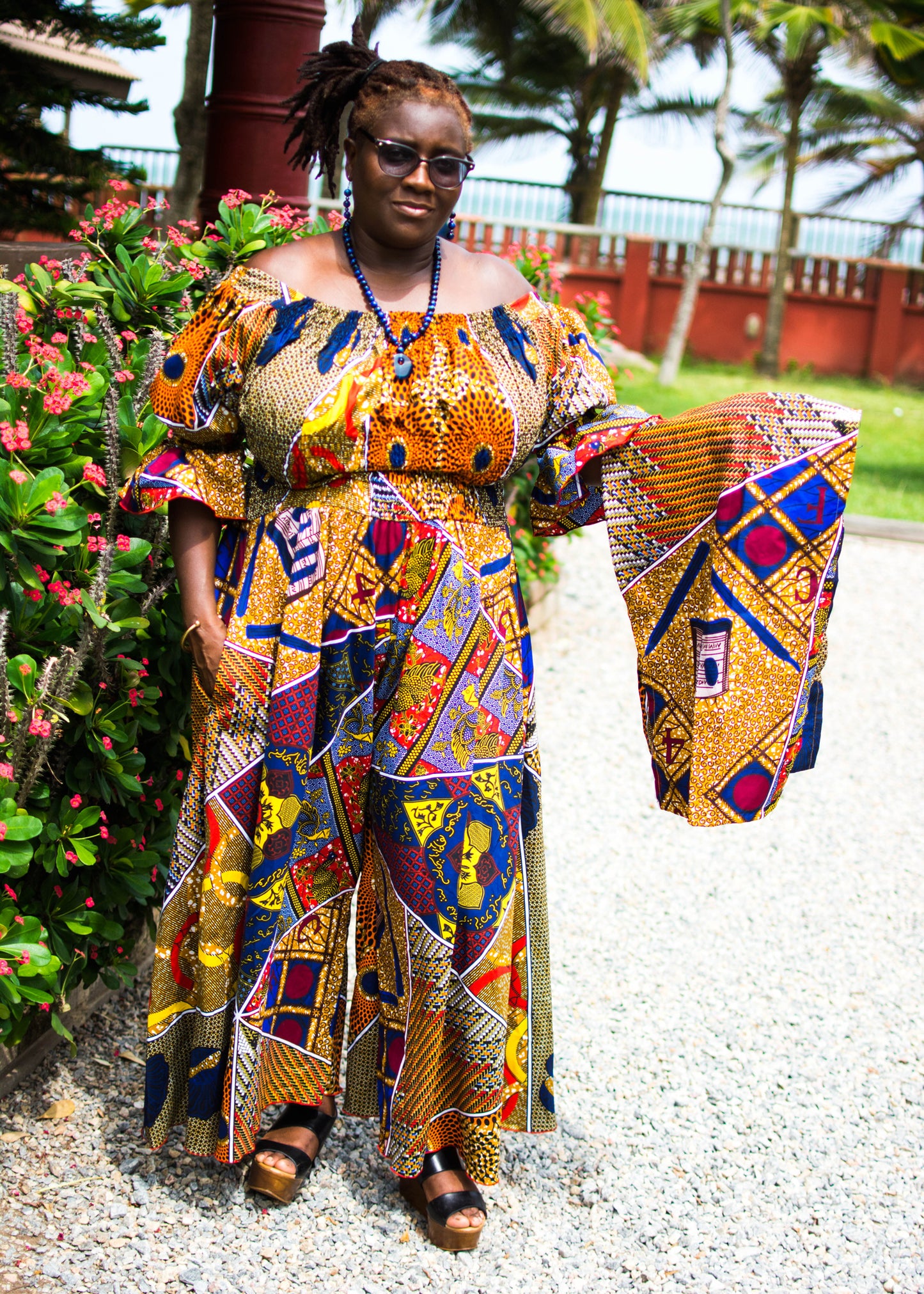 Puncie Shirred Waist Jumpsuit & Scarf