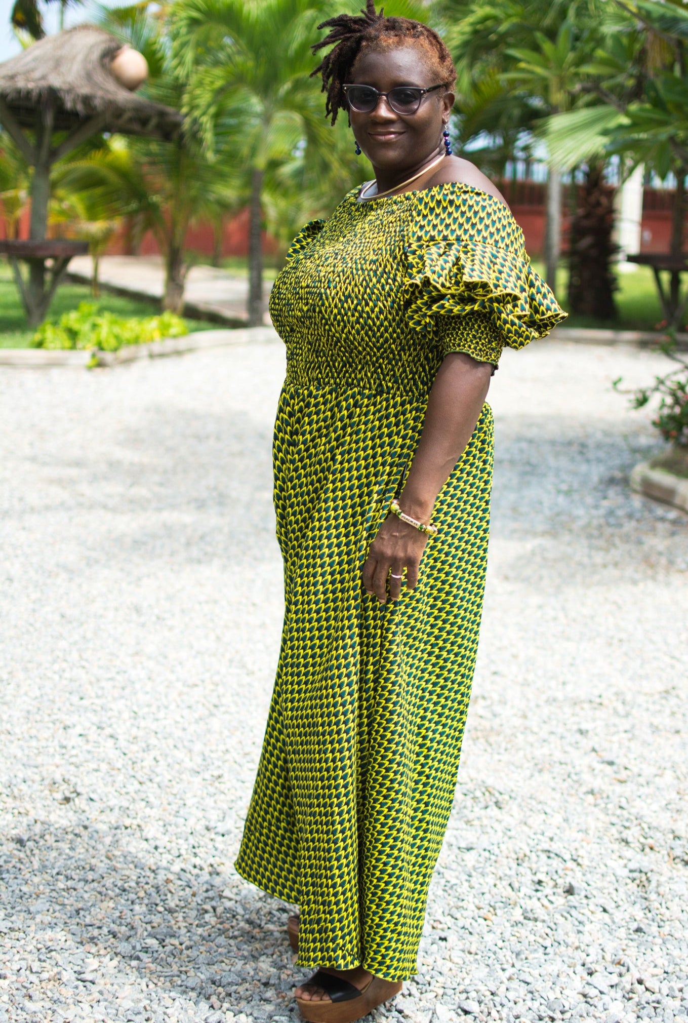 Femi Shirred Waist Wide Leg Jumpsuit & Scarf