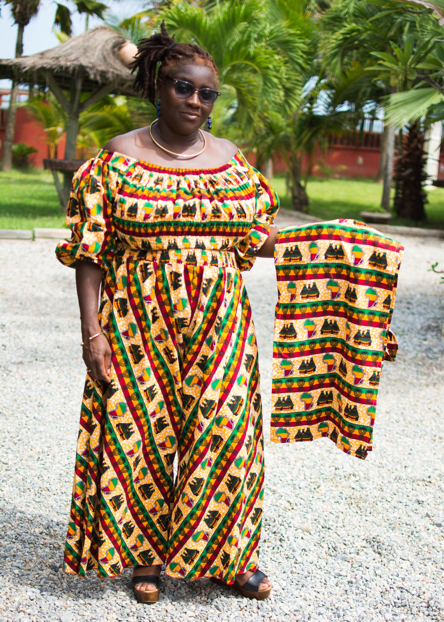 Toni Shirred Waist Wide Leg Jumpsuit & Scarf