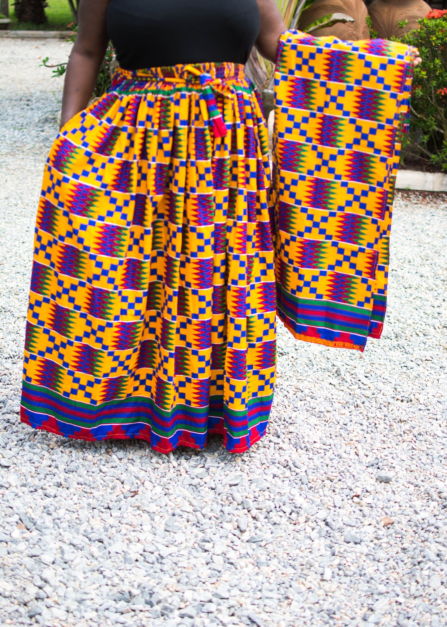 Maxine Kente Print Maxi Skirt and Scarf