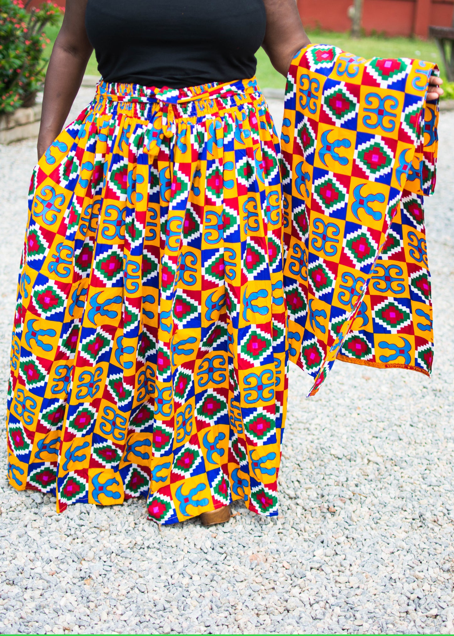 Alicia Akofena Shirred Waist Maxi Skirt and Scarf