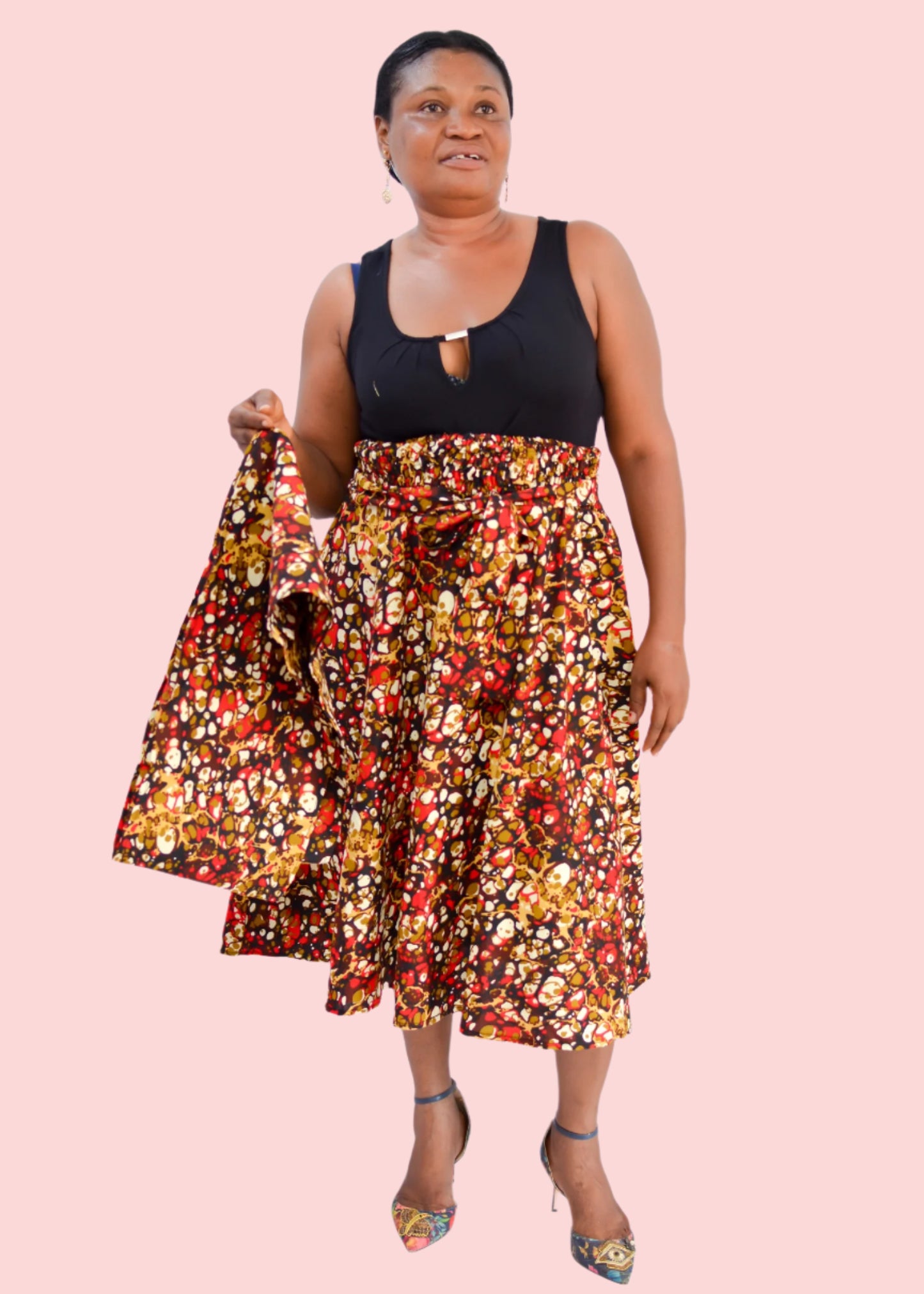 Joycelyn Shirred Midi Skirt & Scarf