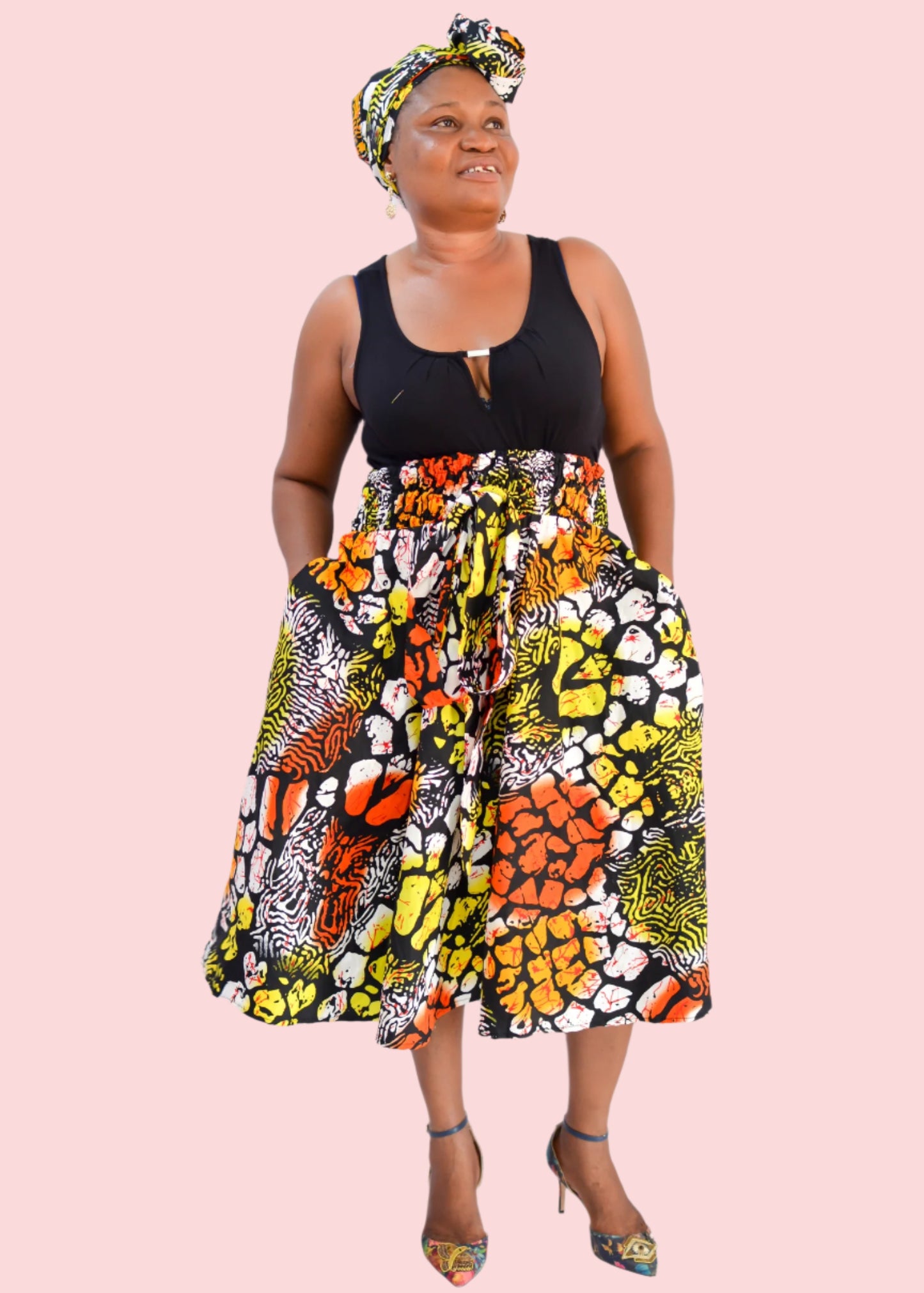 Mandy Shirred Midi Skirt and Scarf