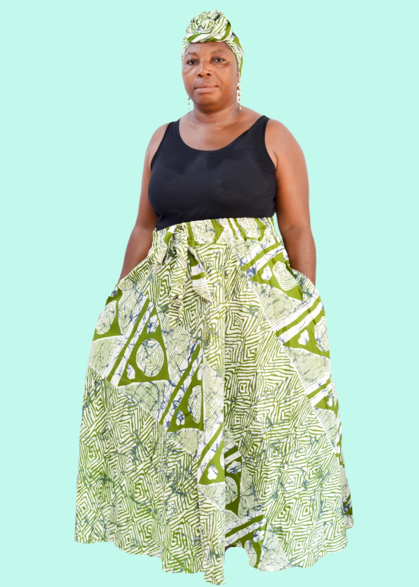 Marita Shirred Waist Maxi Skirt & Scarf