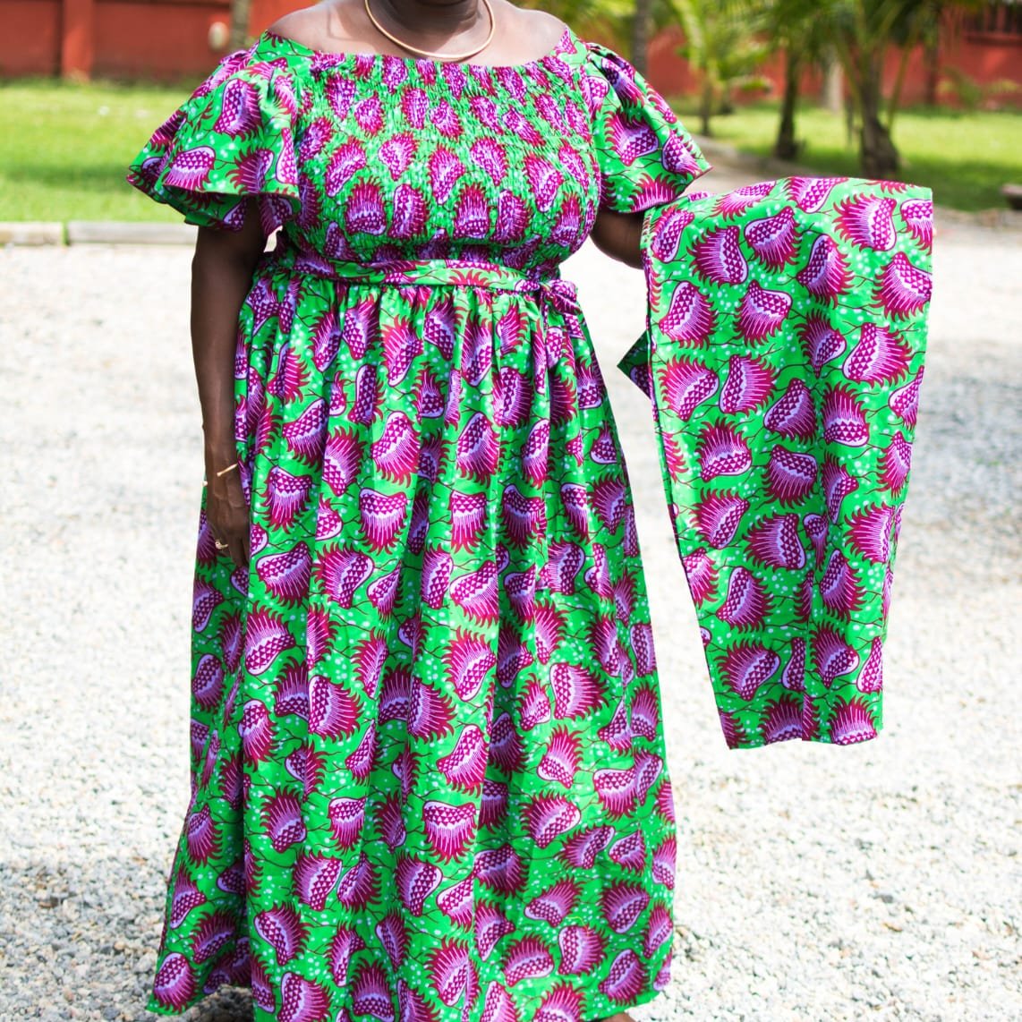 Kali Shirred Midi Dress & Scarf