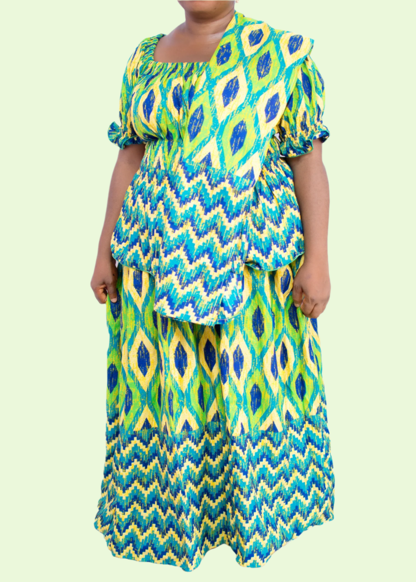 Asante Shirred Waist Top Maxi Skirt & Scarf