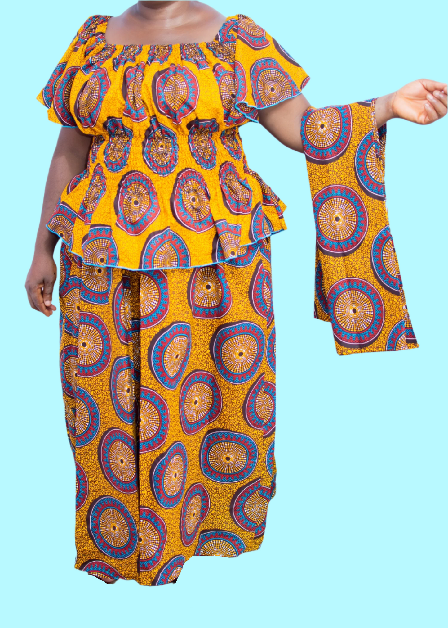 Mashell Shirred Waist Top Maxi Skirt & Scarf