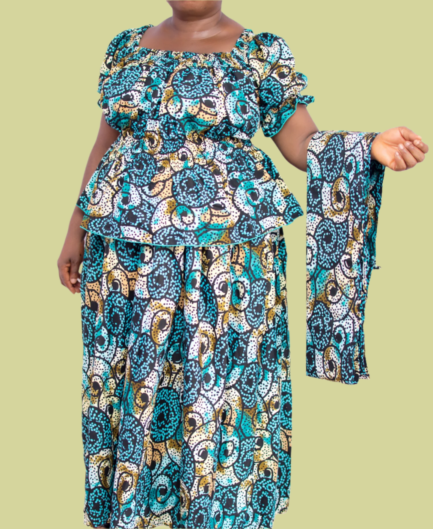 Melody Shirred Waist Top Maxi Skirt & Scarf