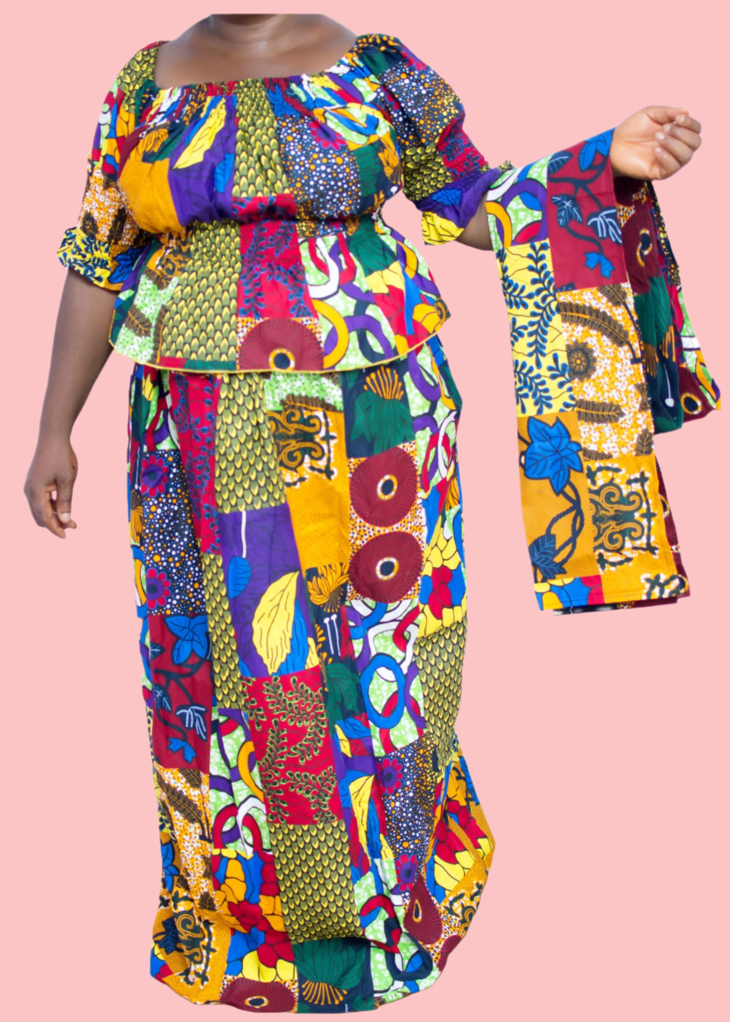 Maureen Patchwork Top Skirt & Scarf