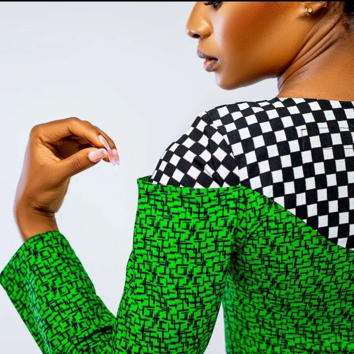 Corrine Checkered & Green Top