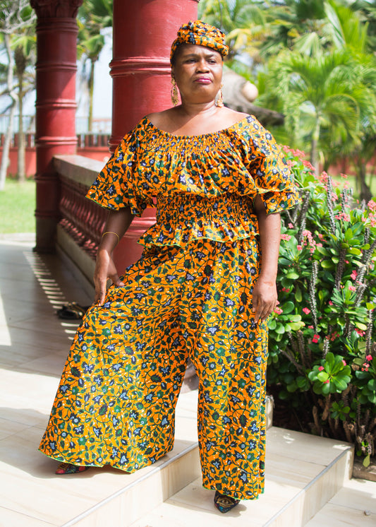 Vinette Shirred Waist Top Palazzo Pants & Scarf