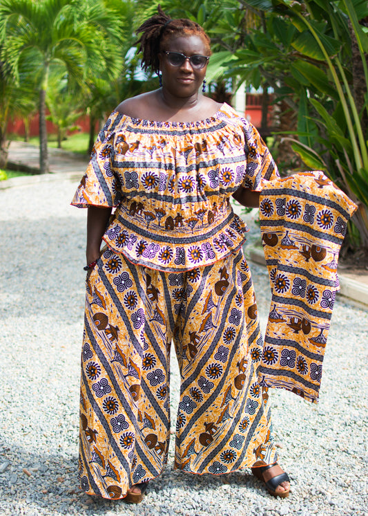 Natasha Shirred Top Palazzo Pants, & Scarf