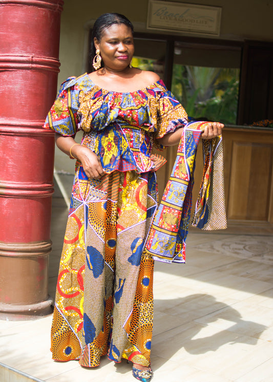 Millie Shirred Top Palazo Pants & Scarf