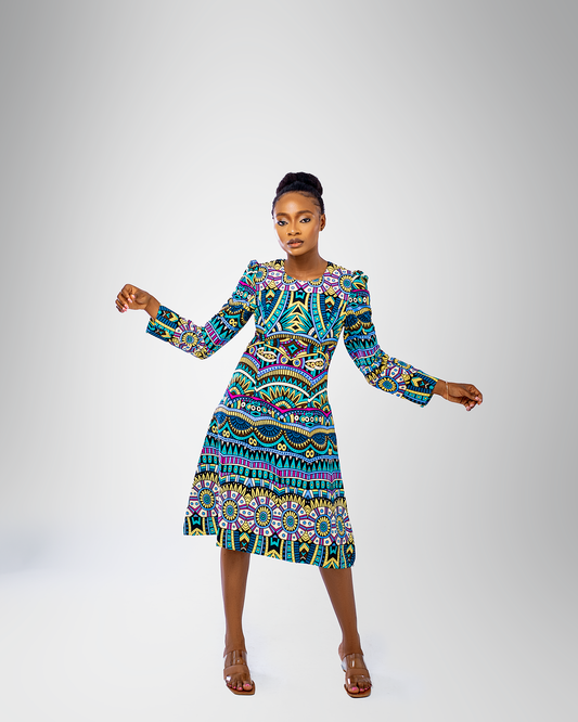Maisy Multi-Coloured A-Line Ankara Dress